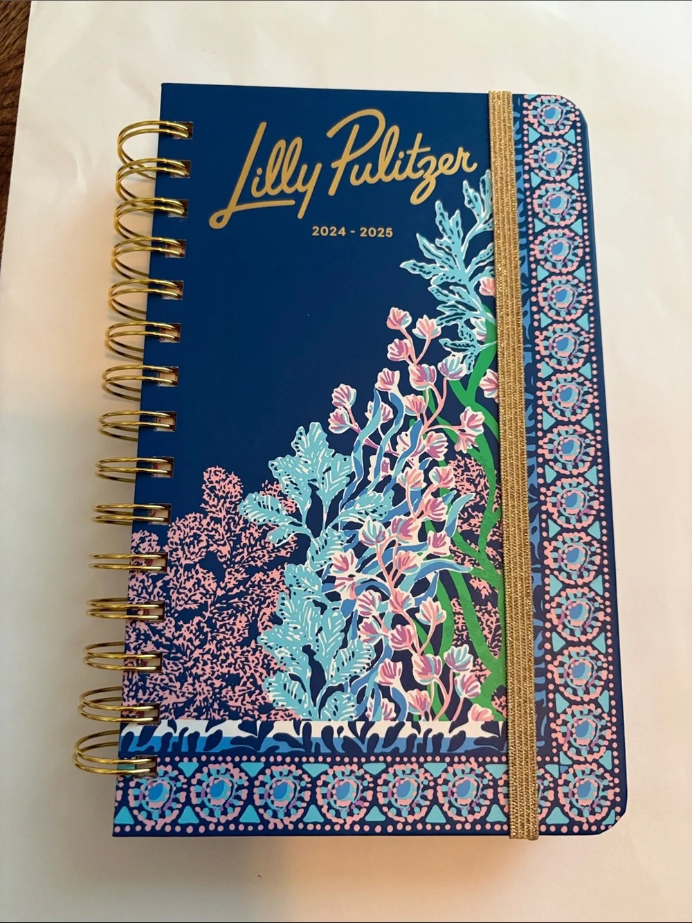 NWT, Lilly Pulitzer Navy Floral Gold-Accent Spiral Planner